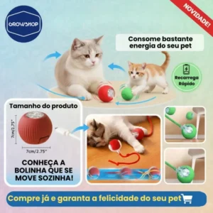 Bolinha Interativa Recarregável GrowShop para Gato e Cachorro Pequeno Vermelho