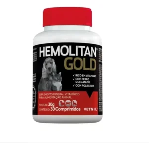 Hemolitan Gold Para Cães E Gatos Com 30 Comprimidos Vetnil