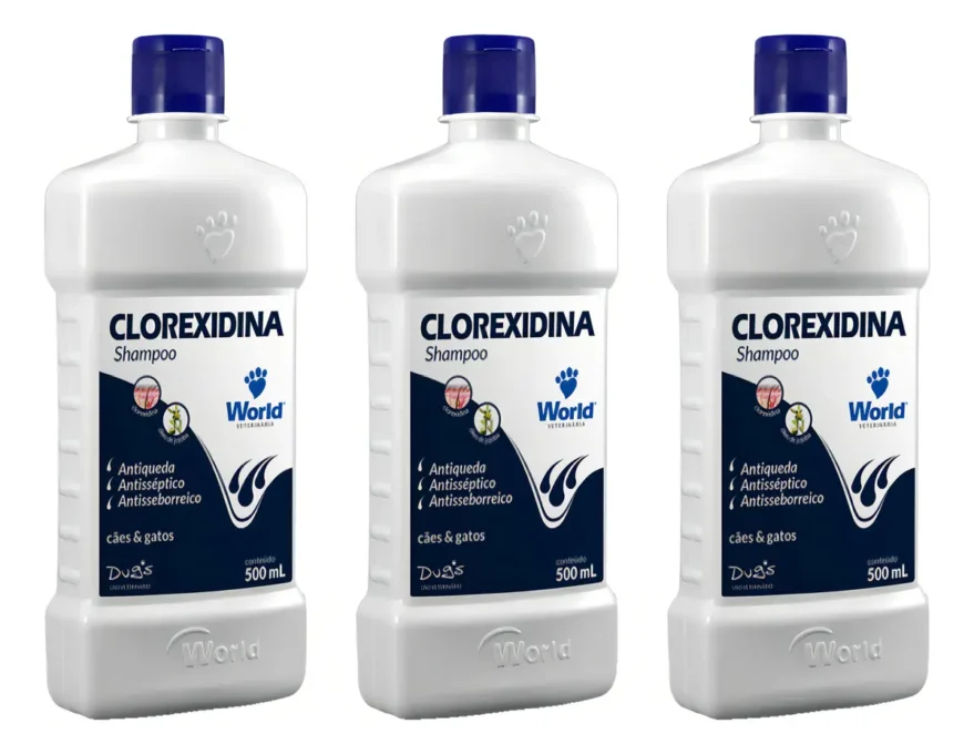 Kit 3 Shampoo Dermatite Clorexidina 500ml World 1 Kit 3 Shampoo Dermatite Clorexidina 500ml World
