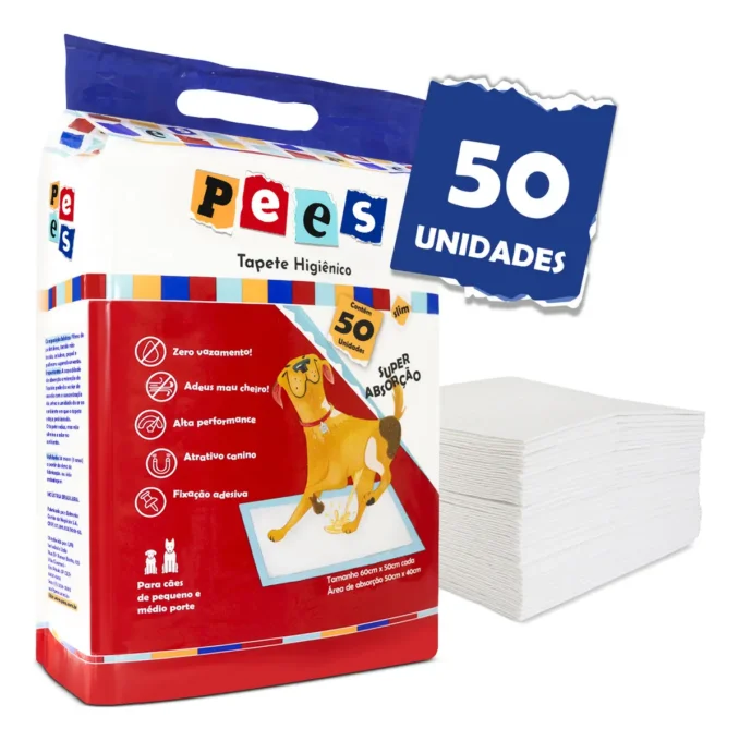 Tapete Higiênico Slim Pees Para Cães 50 Unidades 50x60cm 1 Tapete Higiênico PET