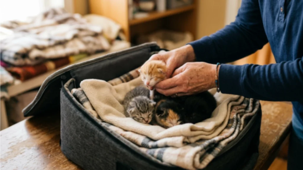 Gatos filhotes recém-nascidos e resgatados